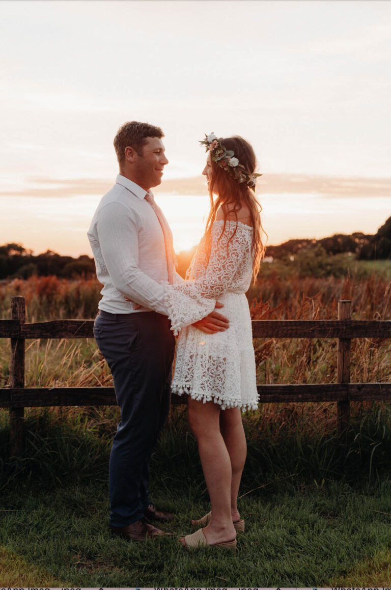 Bride and groom at sunset at Toft Estate, Staffordshire Moorlands