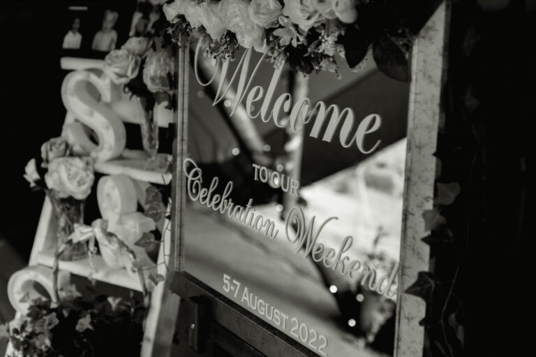 Wedding welcome sign at Toft Estate