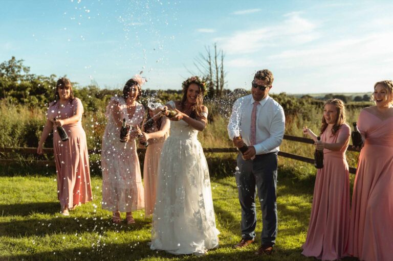 Wedding guests celebrating at Toft Estate in the Staffordshire Moorlands