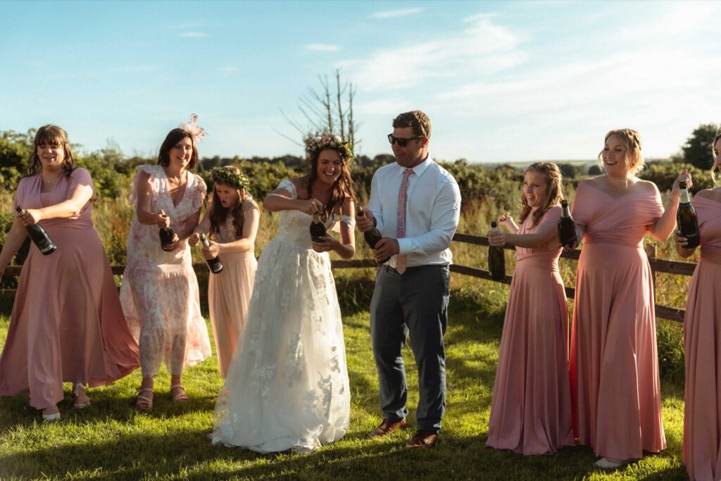 Bride and bridesmaids at a micro wedding at Toft Estate