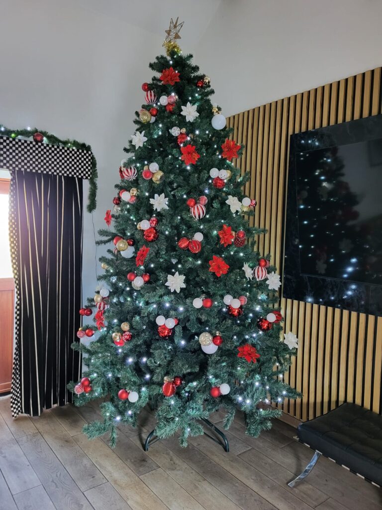 Decorated Christmas tree at Toft Estate